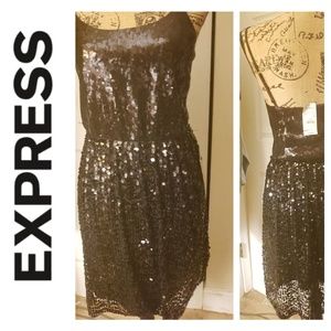 EXPRESS, NWT, BLACK SEQUIN SLIP DRESS, S